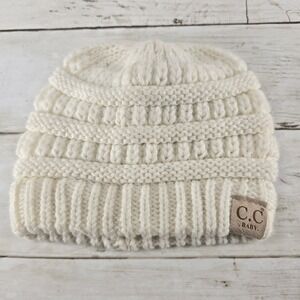 C.C‎ Baby Beanie Cream Off White Cable Knit Winter Hat Infant Toddler CC Logo